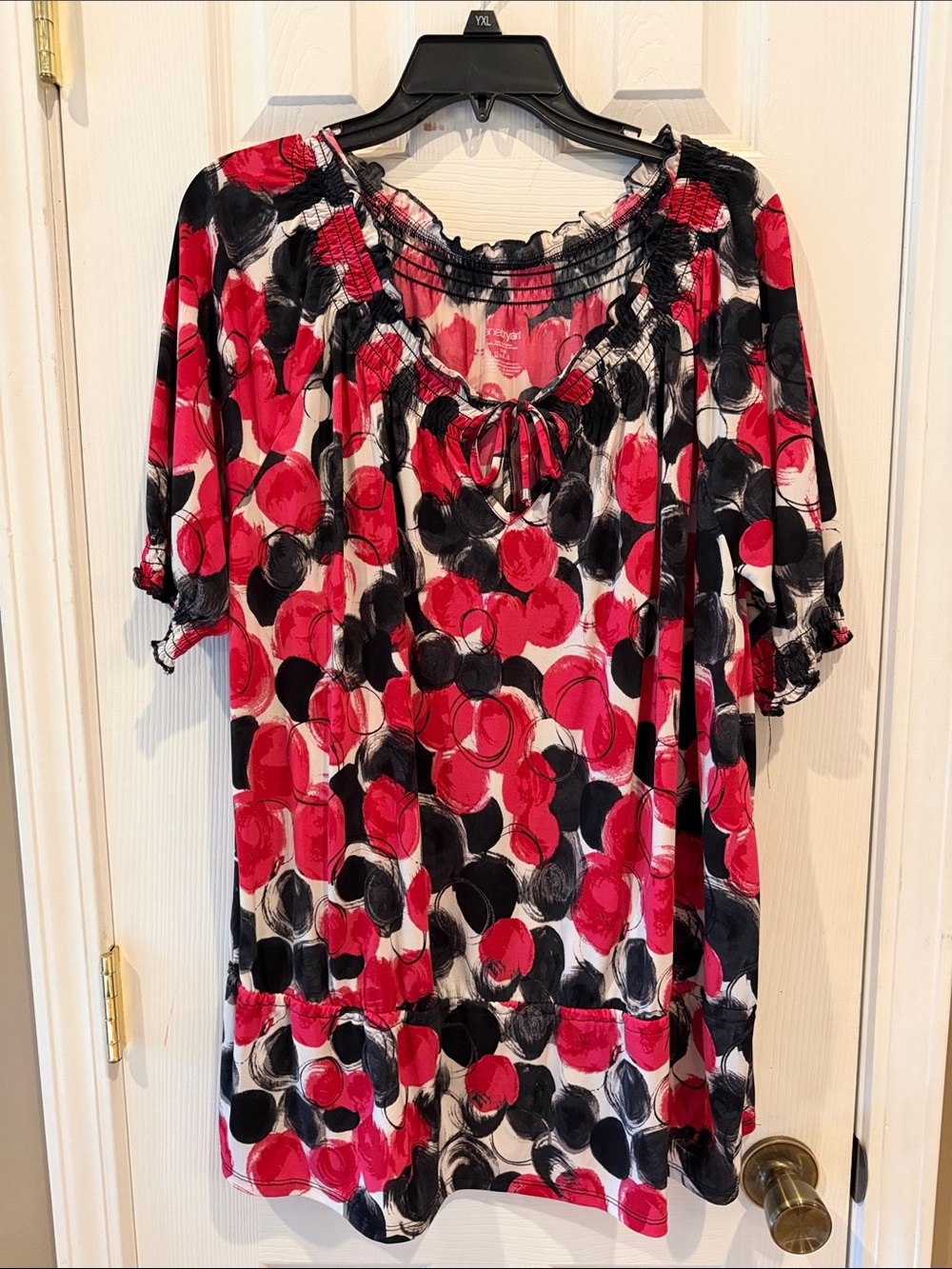 Lane Bryant Pink, Black & White Circle Print Peasant Tunic